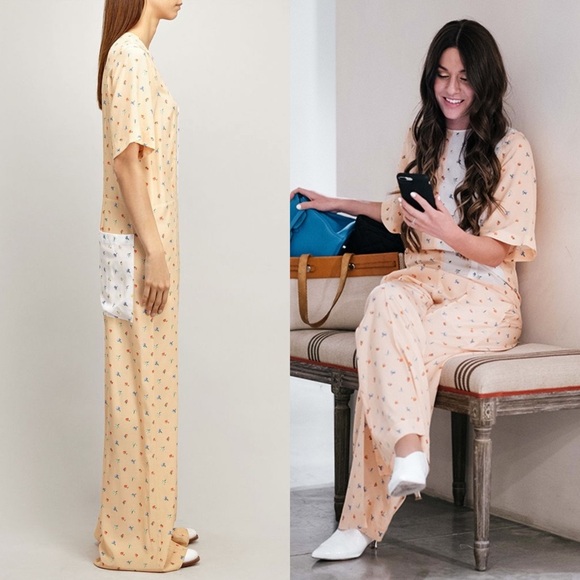 JOSEPH Silk Patchwork Colorblock Floral Print Short Sleeve Wide Leg Jumpsuit XS - Picture 4 of 9